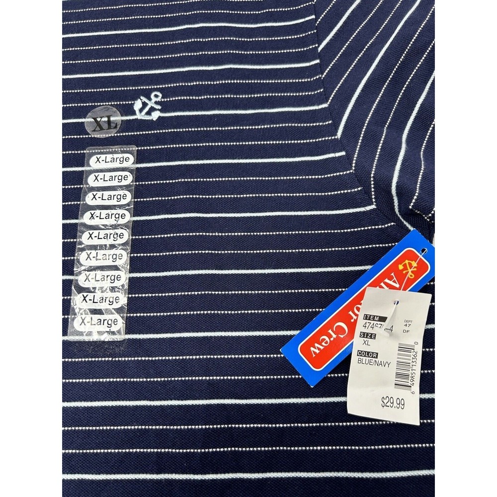 Anchor Crew NWT Men’s Navy Polo Striped Short Sleeve Shirt‎ Size XL - Picture 6 of 12